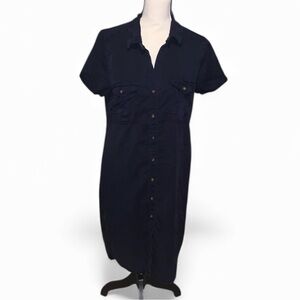 Teddi Rose Women's Tencel Shirt Dress Navy Blue Medium Button Down Short Sleeve